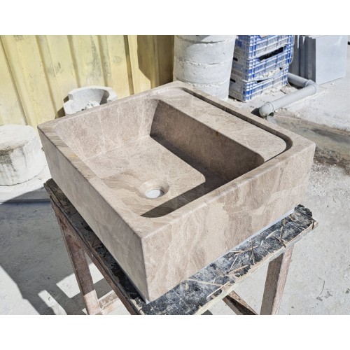 Tundra Bej Kare Mermer Lavabo