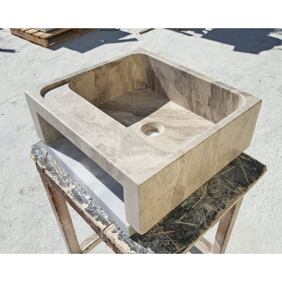 Tundra Bej Kare Mermer Lavabo