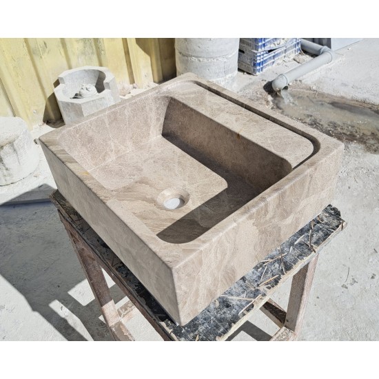Tundra Bej Kare Mermer Lavabo