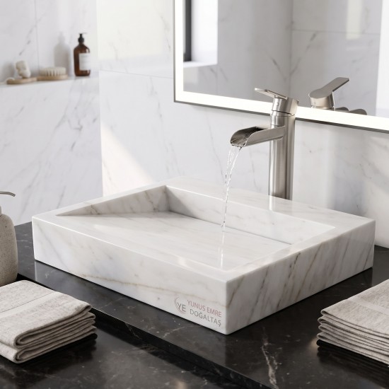 Beyaz Mermer Gizli Gider Lavabo