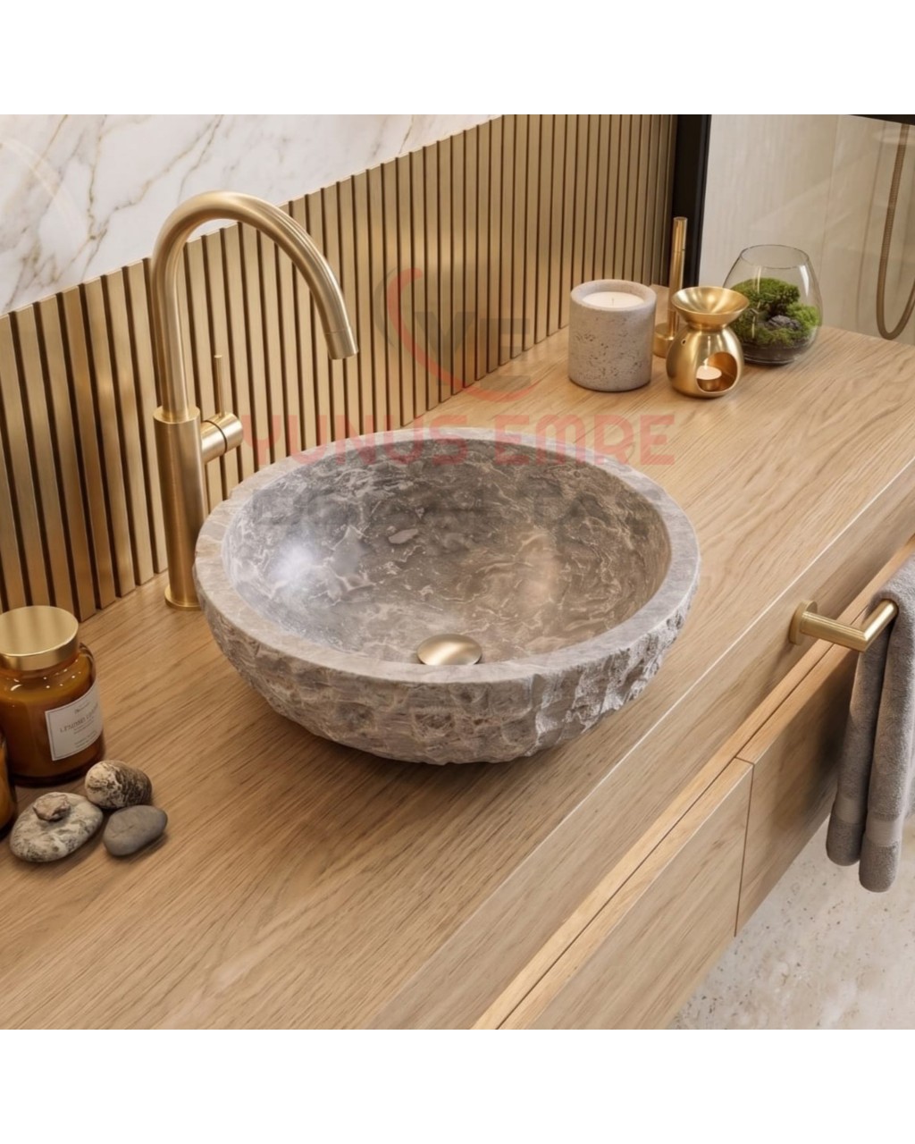 Silver Traverten Patlatmalı Lavabo