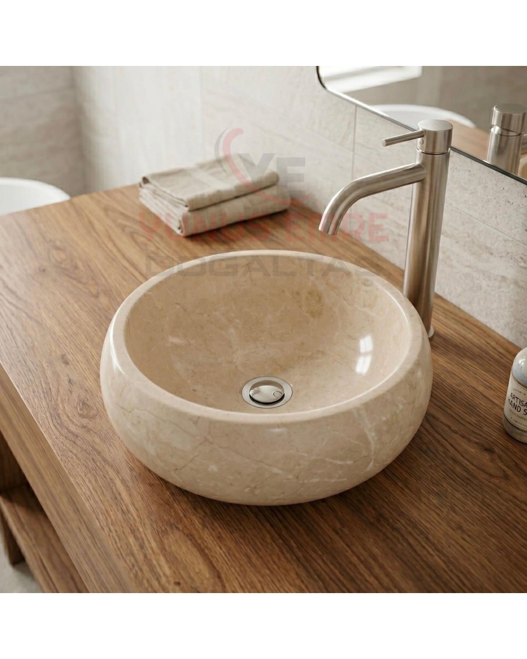 Bej Mermer Teker Lavabo