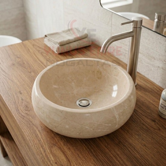Bej Mermer Teker Lavabo