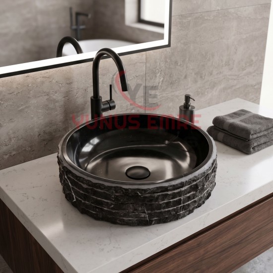 Toros Siyahı Patlatmalı Mermer Lavabo