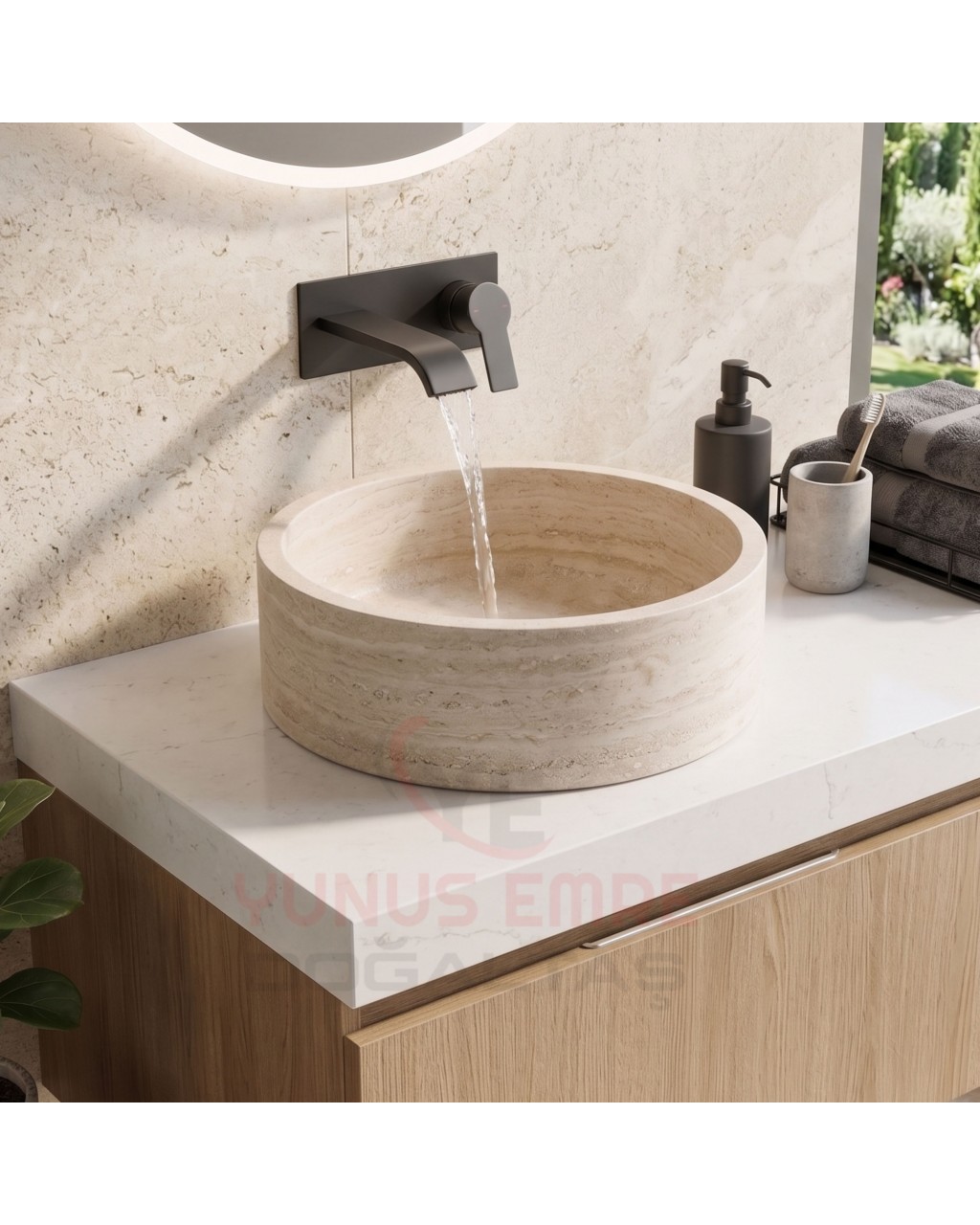 Traverten Silindir Lavabo