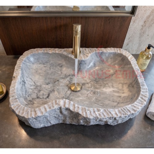 Afyon Gri Doğal Patlatmalı Mermer Lavabo