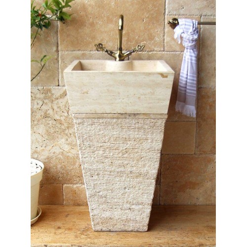 Traverten Köşeli Dikey Lavabo