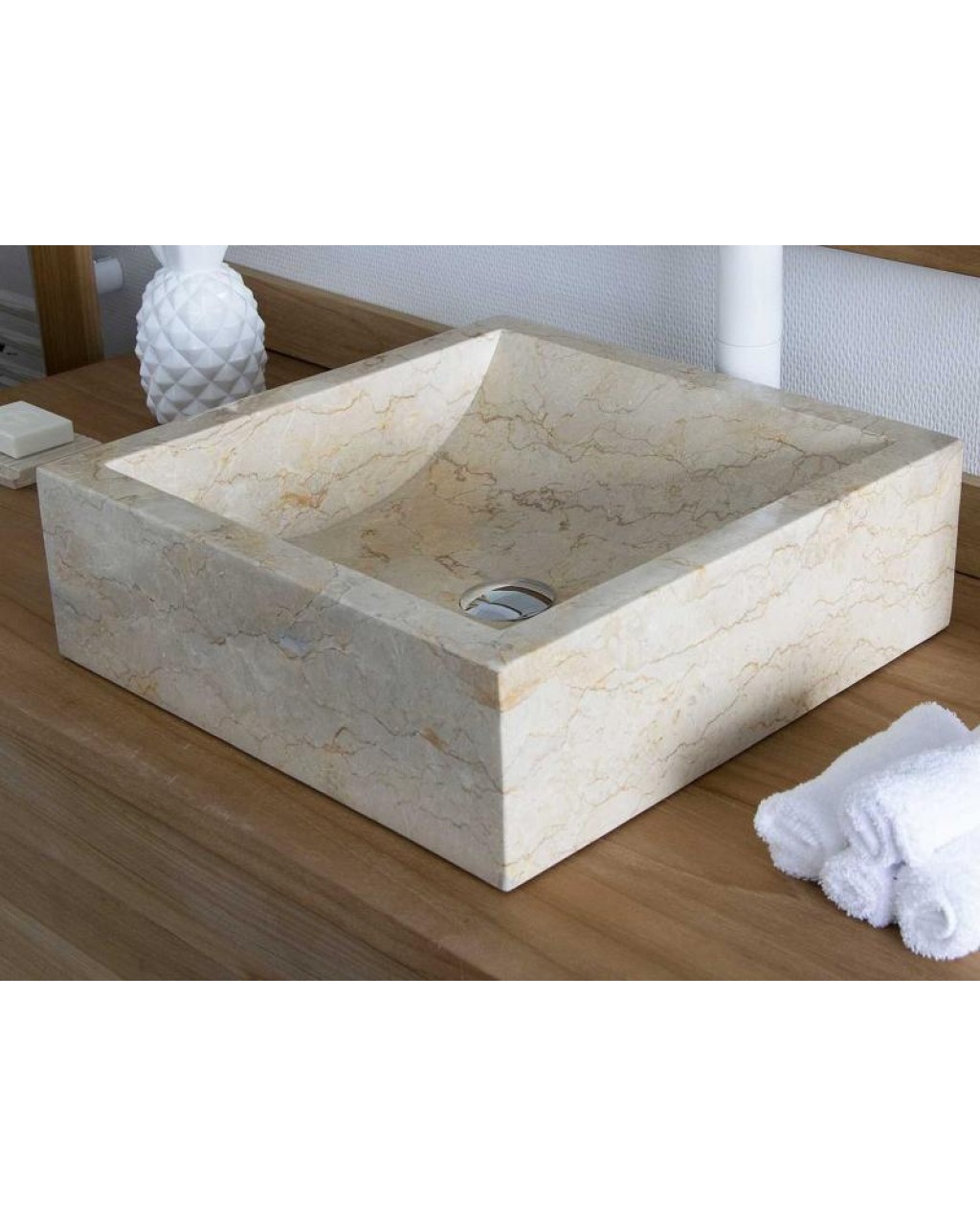 Bej Kare Mermer Lavabo